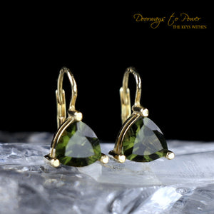 Moldavite Gemstone Crystal Earrings in 14k Gold 