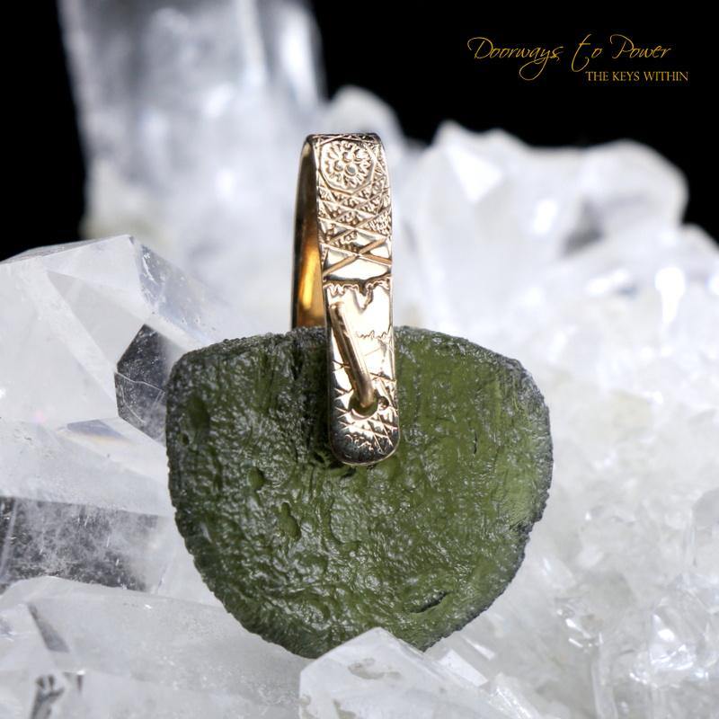 Moldavite Light Language Crystal Pendant 14k