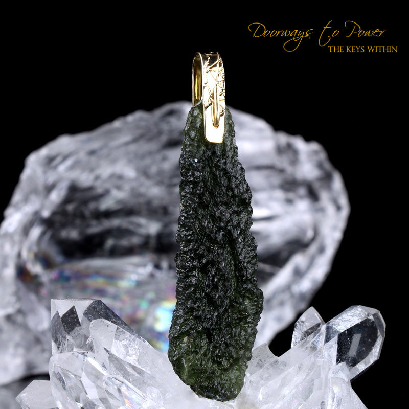 Classic Moldavite Light Language Pendant 14k Ultra Rare 