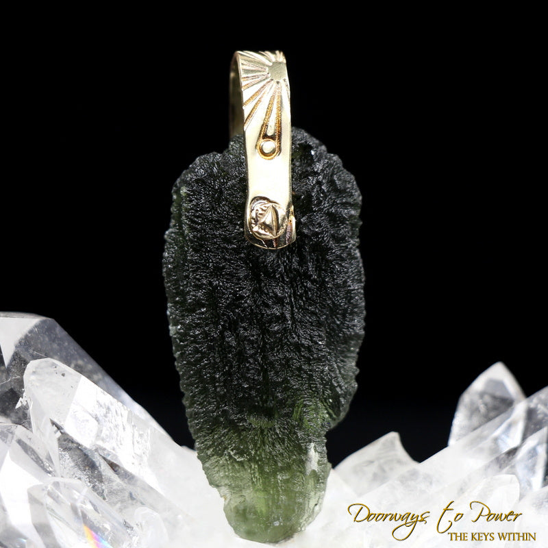Moldavite Light Language Crystal Pendant 14k