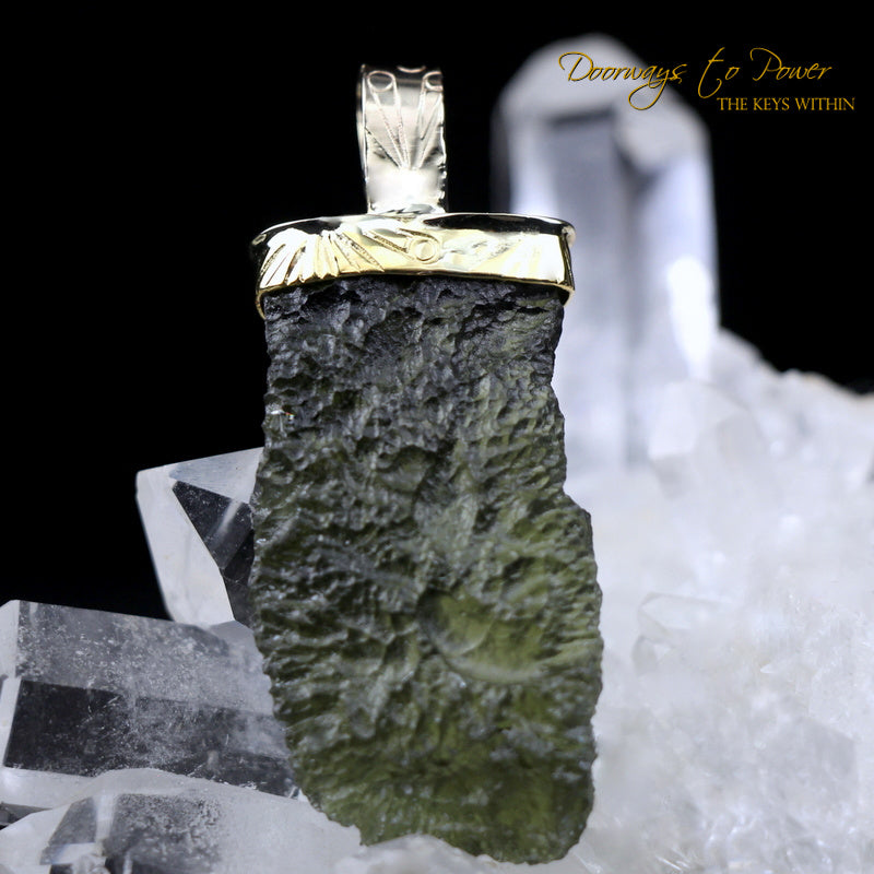 Moldavite Light Language Pendant 22k
