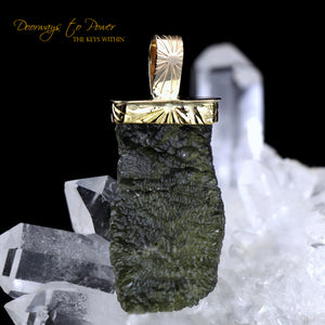 Moldavite Light Language Pendant 22k