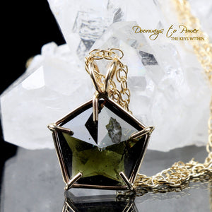 Moldavite Star of Venus Crystal Pendant 14k 