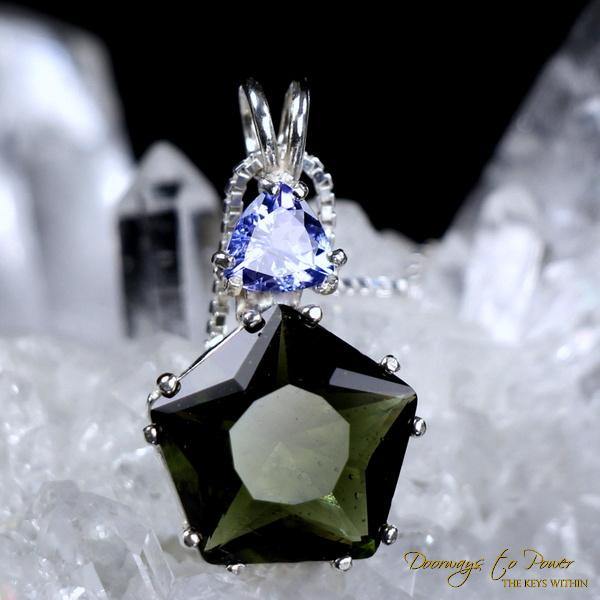 Moldavite & Tanzanite Star of Venus Pendant