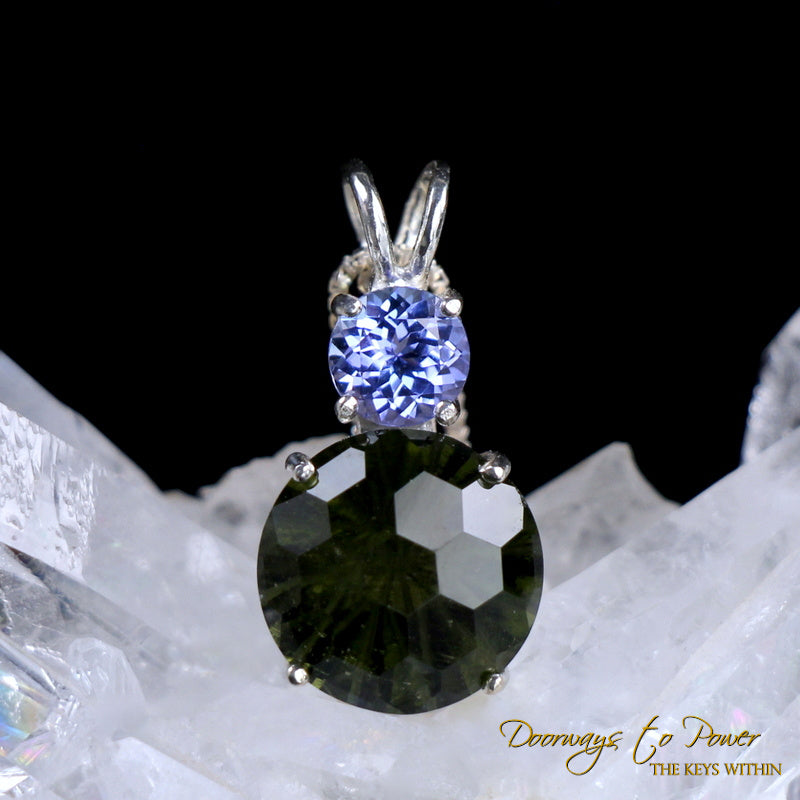 Moldavite Super Nova Tanzanite Crystal Pendant