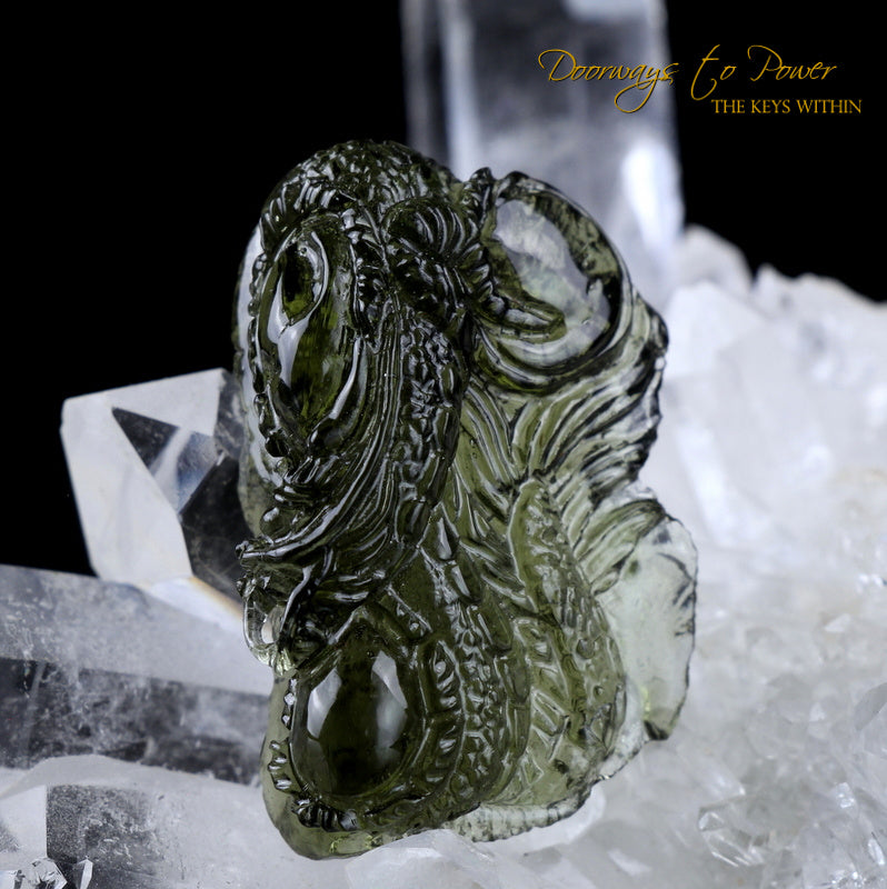 Moldavite Tektite Dragon Crystal Carving