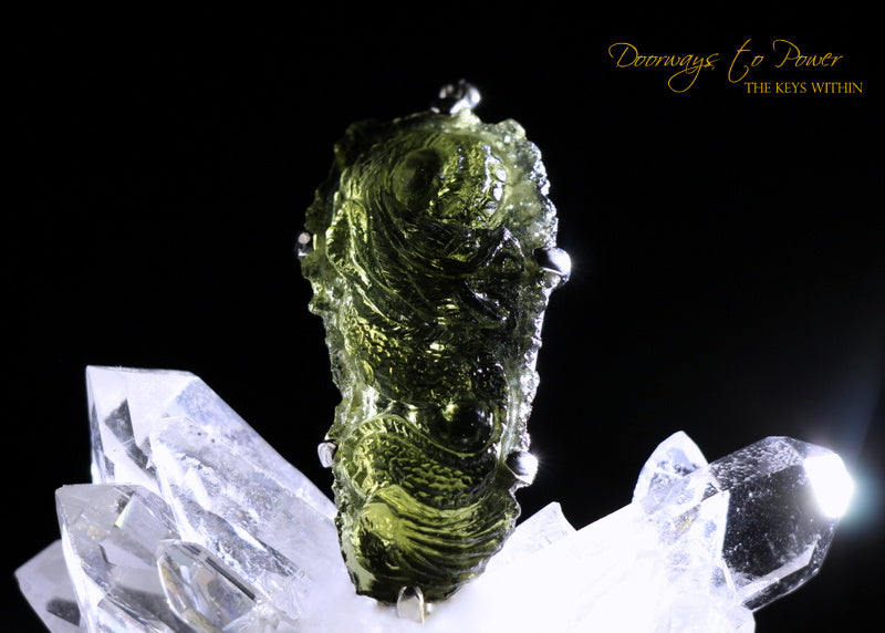 Moldavite Tektite Dragon Pendant Hand Carved