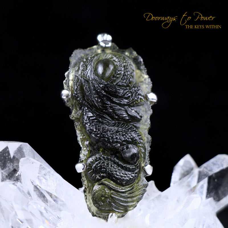Moldavite Tektite Dragon Pendant Hand Carved