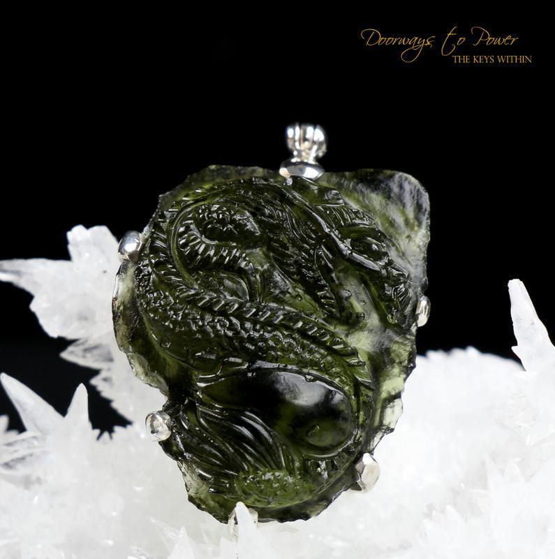 Moldavite Tektite Dragon Pendant Hand Carved