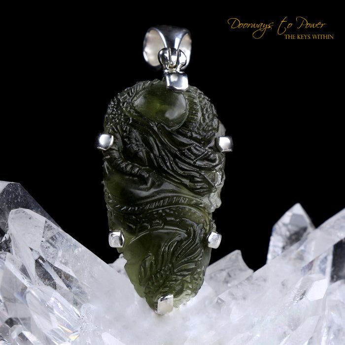 Moldavite Tektite Dragon Pendant