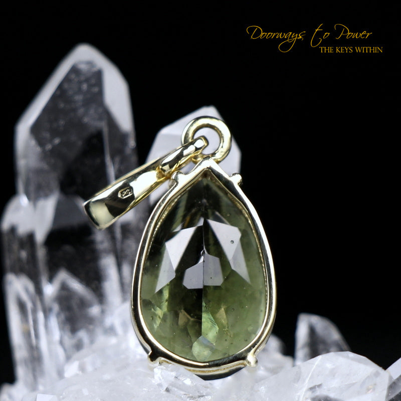 Moldavite Tektite Pendant in 14k Gold