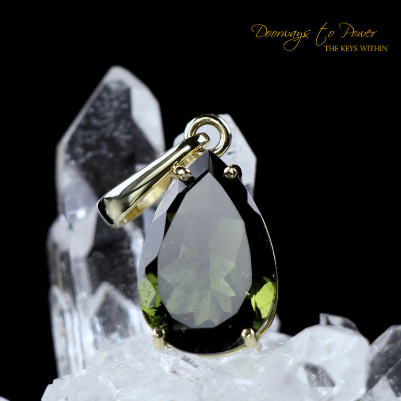 Moldavite Tektite Pendant in 14k Gold