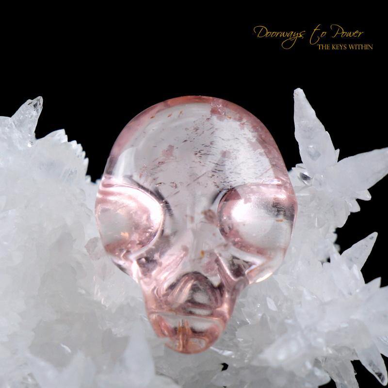 Leandro De Souza Morganite Hand Carved ET Crystal Skull Meditation Crystal