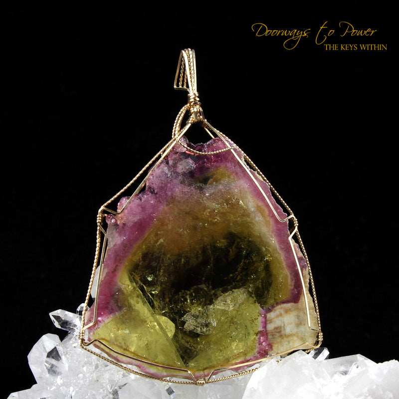 Pink & Yellow Multi Color Tourmaline Pendant 14k