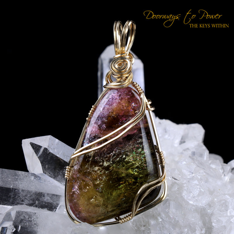  Multi Color Tourmaline Crystal Pendant 14k