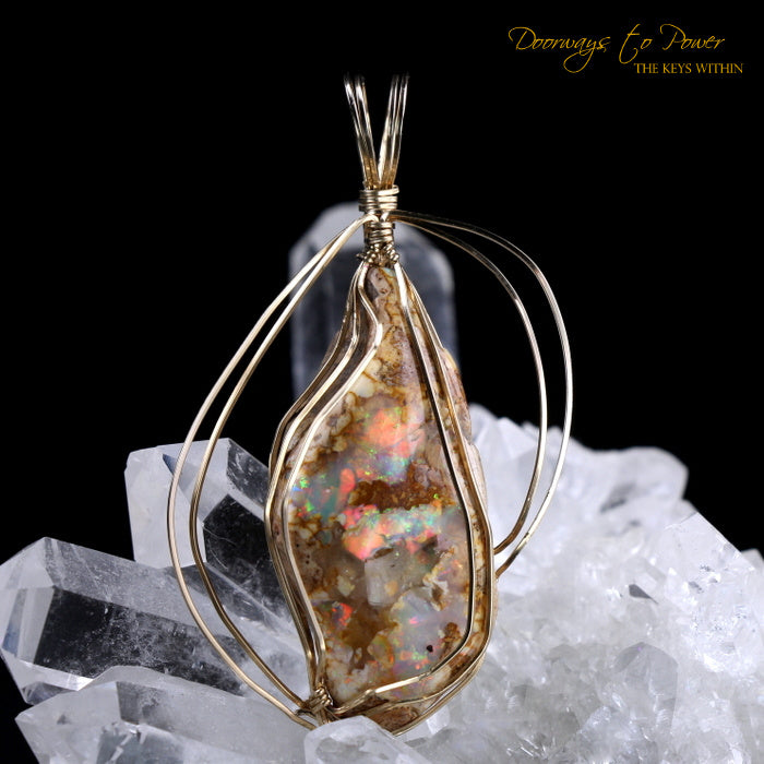 Mystical Opal Meditative Light Crystal Pendant 14k