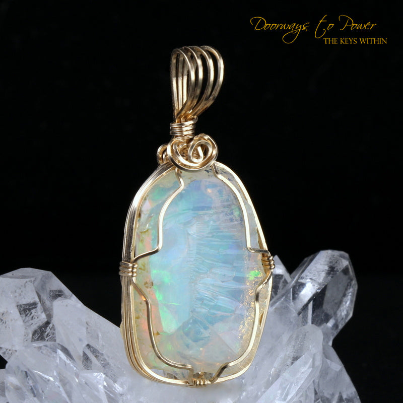 Mystical Opal Meditative Light Crystal Pendant 14k