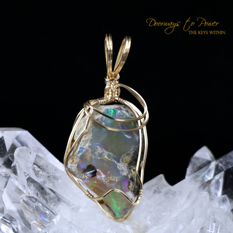 Mystical Opal Meditative Light Crystal Pendant 14k 