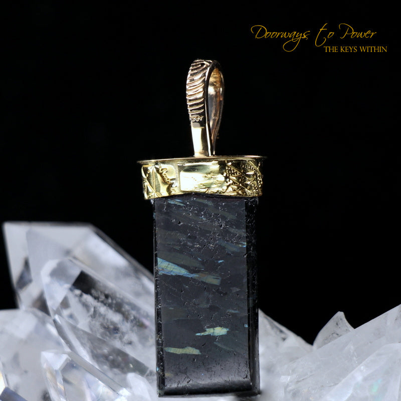 Nuummite Light Language Crystal Pendant ™ 22k Gold