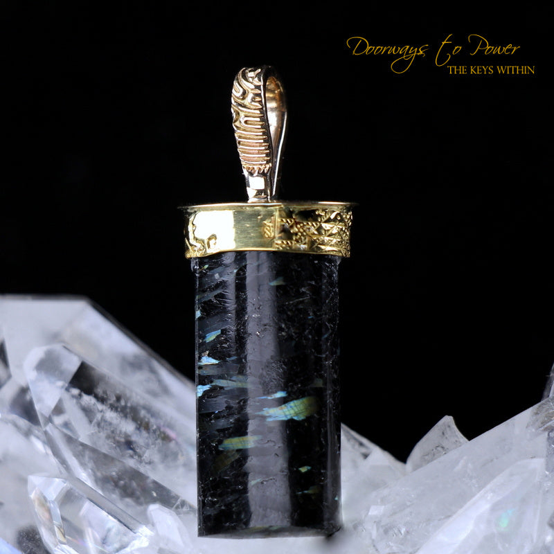 Nuummite Light Language Crystal Pendant ™ 22k Gold