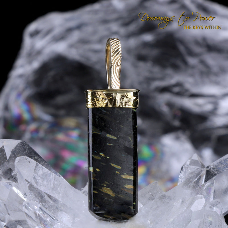 Nuummite Light Language Crystal Pendant ™ 22k Gold 