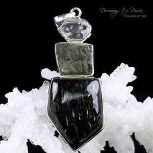 Nuummite Moldavite Herkimer Diamond Pendant