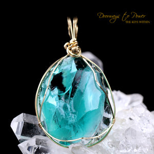 Oracle Eye Cyan Angeles Andara Pendant 14k 'Celestial Messenger'