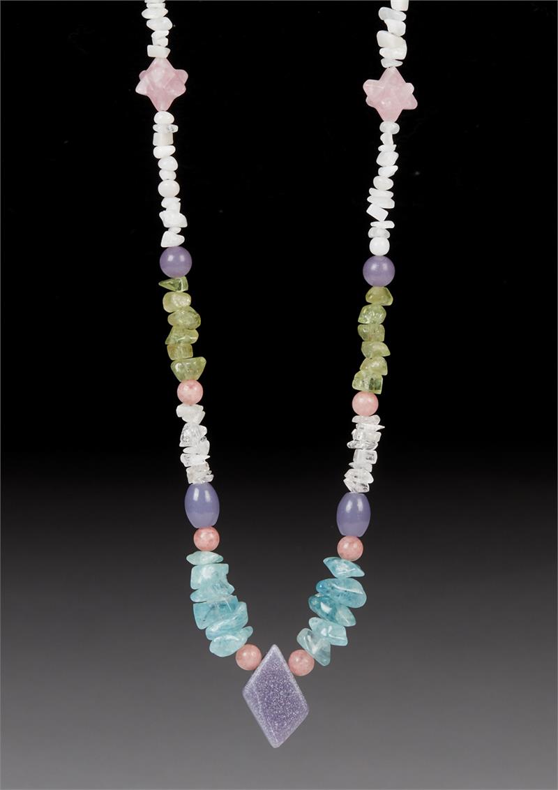 Peace & Serenity Crystal Energy Necklace Lilac Lepidolite, Australian Kunzite, Aquamarine, White Danburite, Azeztulite, Rose Quartz, Vermont Azeztulite, Apatite and Strombolite