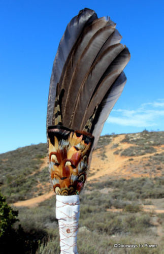 Peacock Tail Feather Smudge Fan - Quartz Crystal