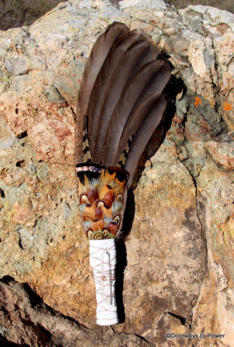 Peacock Tail Feather Smudge Fan - Quartz Crystal