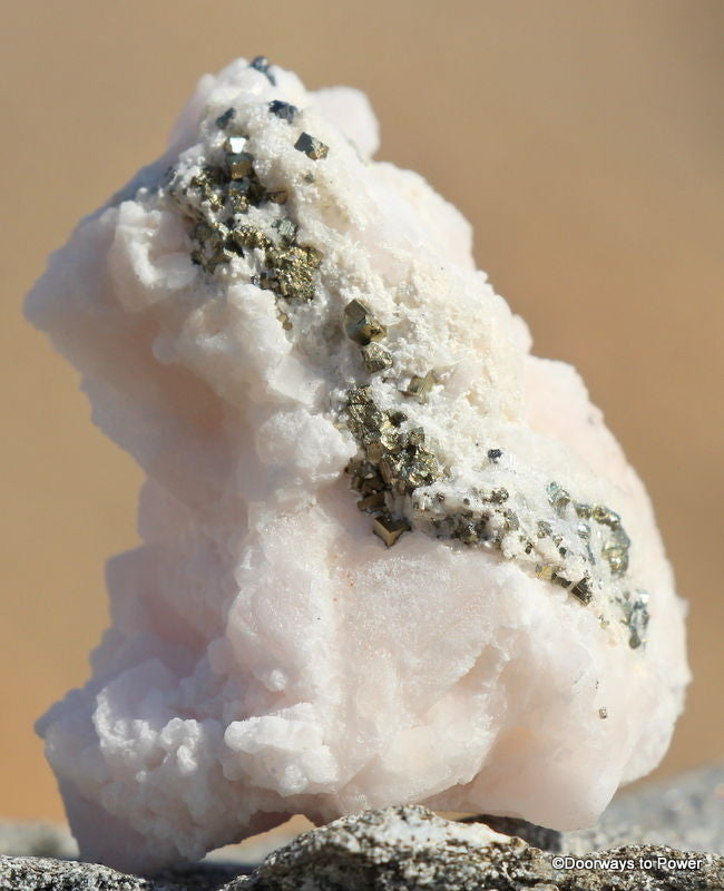 Pink Mangano Calcite with Pyrite