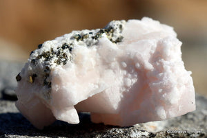 Pink Mangano Calcite with Pyrite
