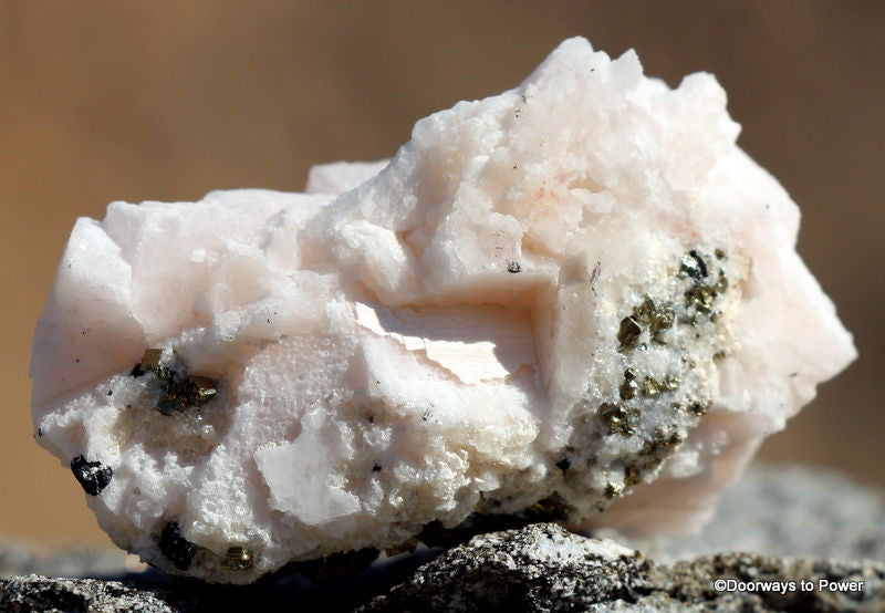 Pink Mangano Calcite with Pyrite Doorways to Power