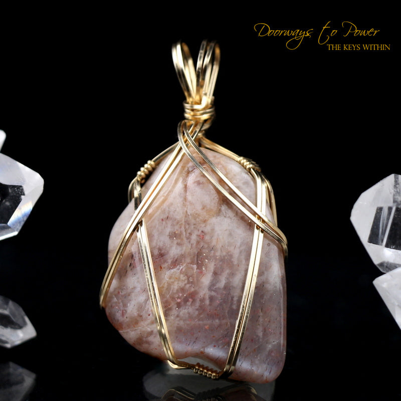 Rainbow Lattice Sunstone Crystal Pendant 14k