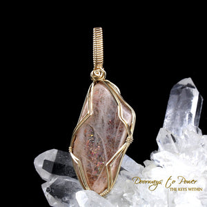 Rainbow Lattice Sunstone Crystal Pendant 14k 