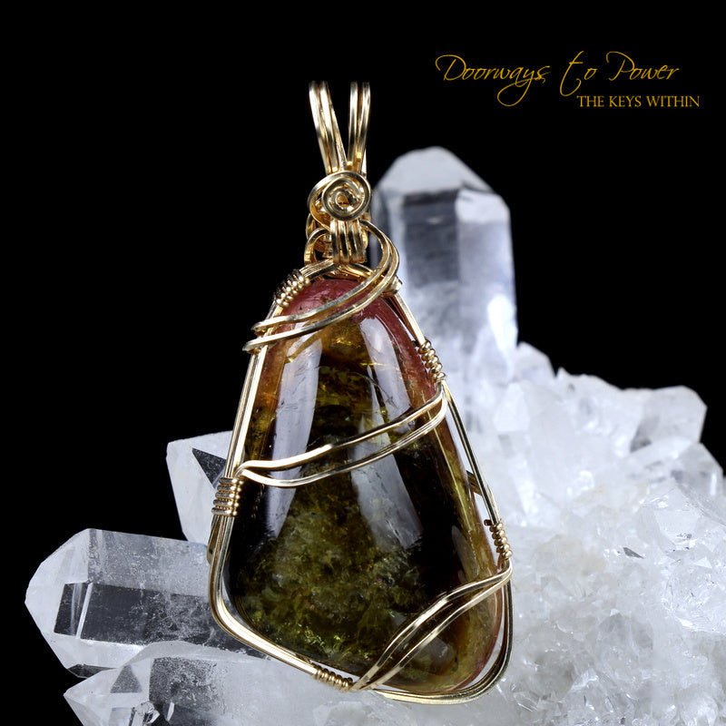  Multi Color Tourmaline Crystal Pendant 14k