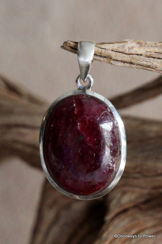 Red Ruby Cabochon Crystal Pendant .925 SS