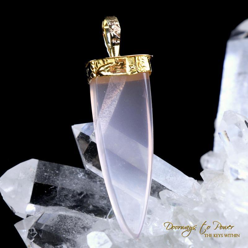 Rose Quartz Light Language Crystal Pendant 22k Gold