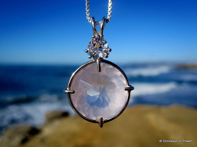 Rose Quartz & Danburite Radiant Heart Crystal Pendant 