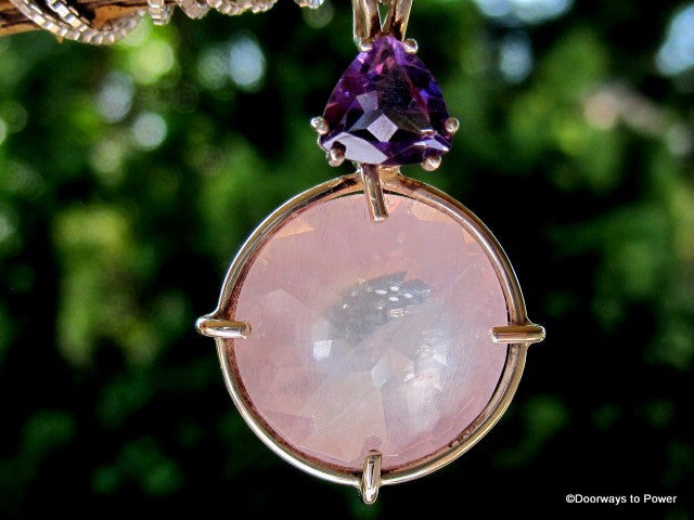 Rose Quartz Radiant Heart Pendant w/ Amethyst