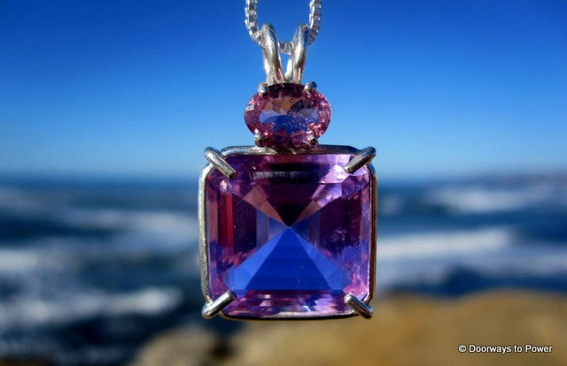 Ruby Lavender Quartz Earth Heart Pendant w/ Pink Tourmaline