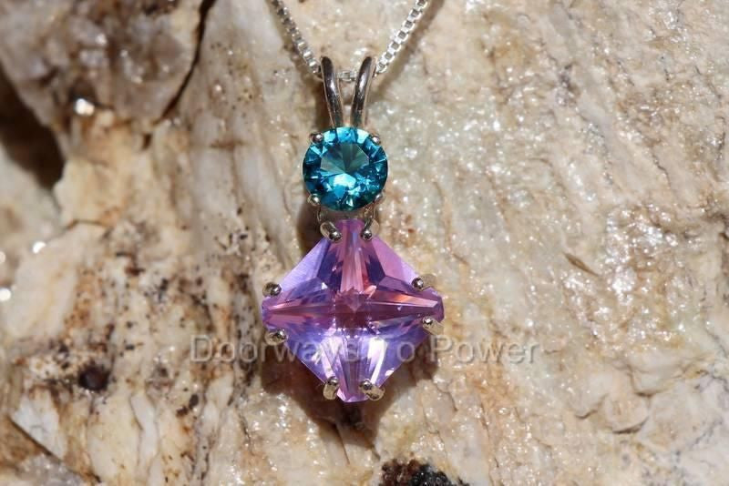 Ruby Lavender Quartz Magician Stone Pendant w/ Bahia Blue Obsidian