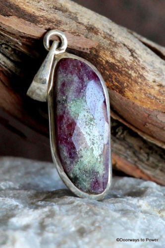 Ruby Zoisite Faceted Crystal Pendant .925 SS