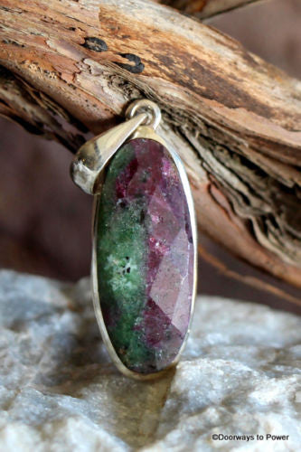 Ruby Zoisite Faceted Crystal Pendant .925 SS