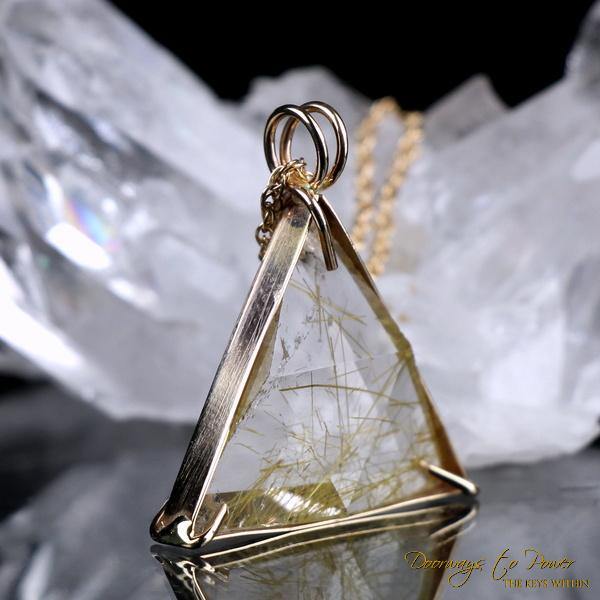 Golden Rutilated Quartz Vogel Star of David Pendant 14k