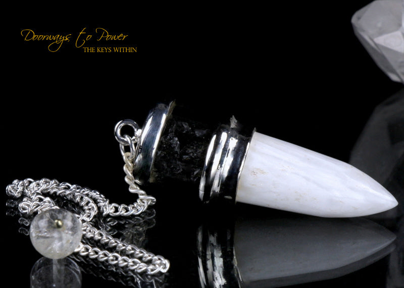 Scolecite & Black Tourmaline Crystal Pendulum