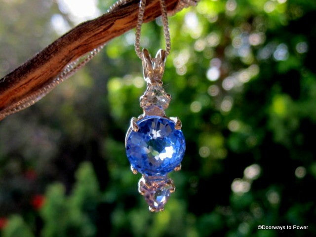 Siberian Blue Quartz Radiant Heart Pendant with Aquamarine