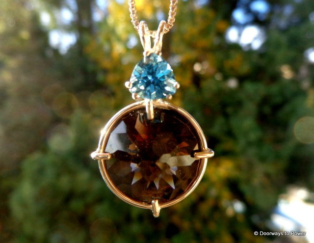 Smokey Quartz & Tibetan Blue Obsidian Radiant Heart Pendant