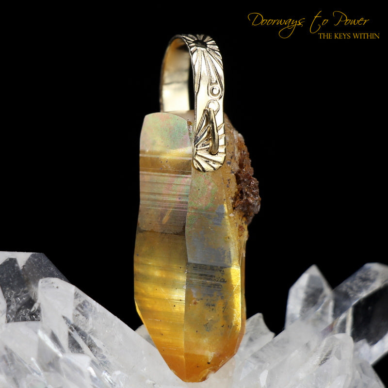 Tangerine Lemurian Light Language Record Keeper Pendant 14k 