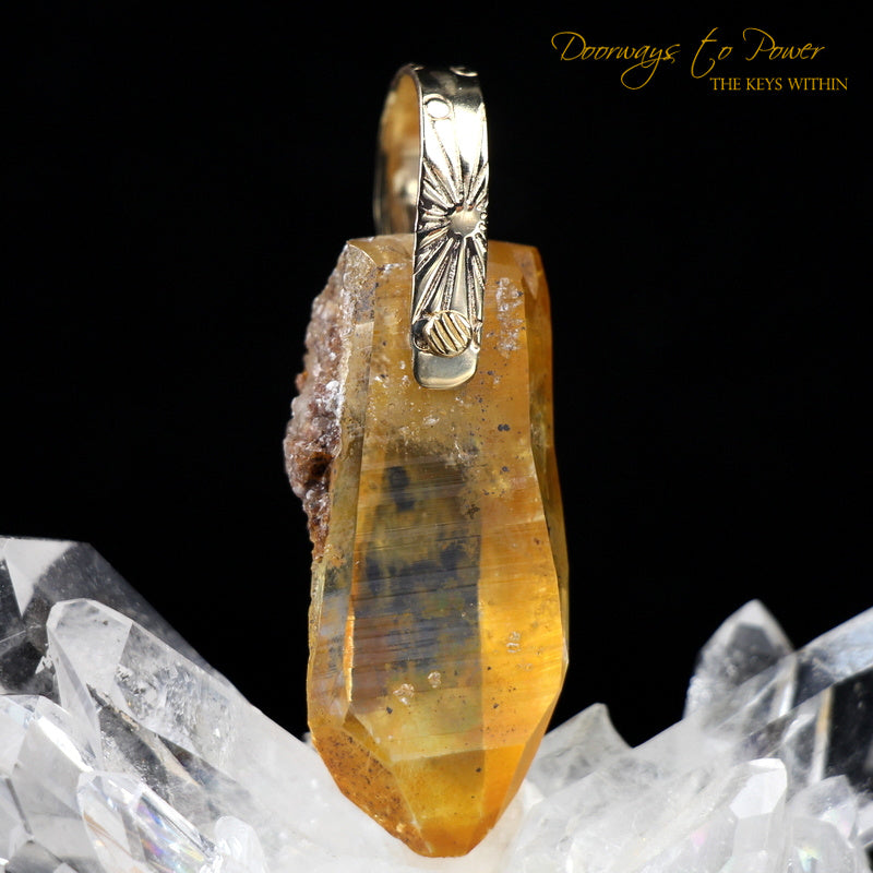 Tangerine Lemurian Light Language Record Keeper Pendant 14k 